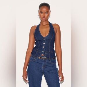 NWT PrettyLittleThing Denim Halter Top